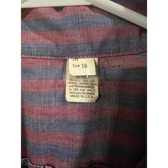 Vintage Womens Size 16 Red & Blue Striped Short Sleeve Button-Up Shirt - Picture 2 of 2
